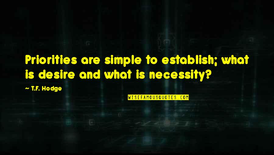 Necessity Quotes Quotes By T.F. Hodge: Priorities are simple to establish; what is desire
