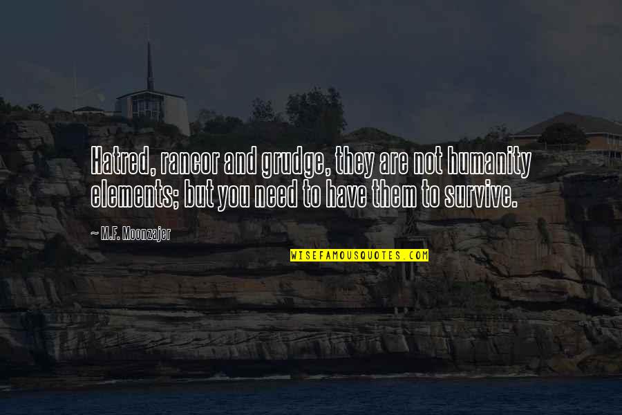 Necole Bitchie Quotes By M.F. Moonzajer: Hatred, rancor and grudge, they are not humanity
