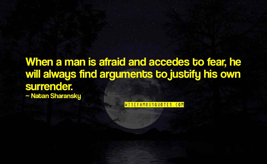 Necropolis Quotes By Natan Sharansky: When a man is afraid and accedes to Necropolis Quotes By Natan Sharansky: When a man is afraid and accedes to