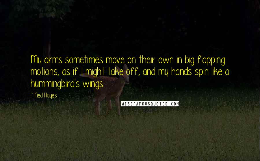 Ned Hayes quotes: My arms sometimes move on their own in big flapping motions, as if I might take off, and my hands spin like a hummingbird's wings.