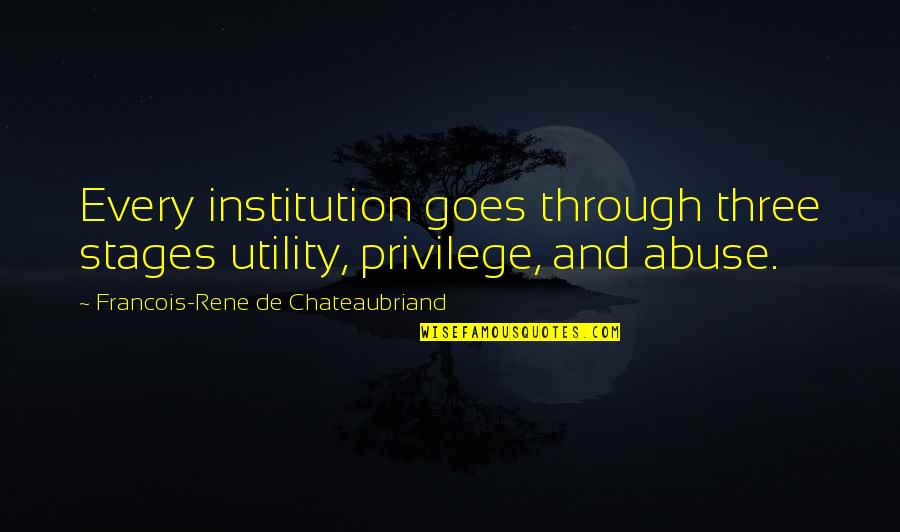 Ned Ludd Quotes By Francois-Rene De Chateaubriand: Every institution goes through three stages utility, privilege,