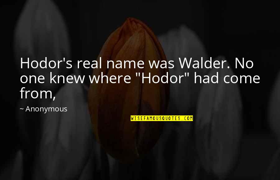 Nedelin Disaster Quotes By Anonymous: Hodor's real name was Walder. No one knew