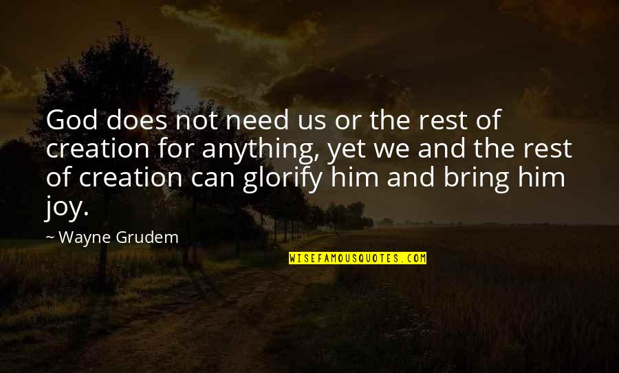 Need For God Quotes By Wayne Grudem: God does not need us or the rest