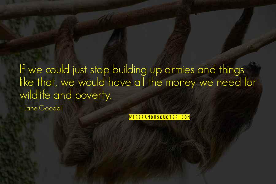 Need For Money Quotes By Jane Goodall: If we could just stop building up armies