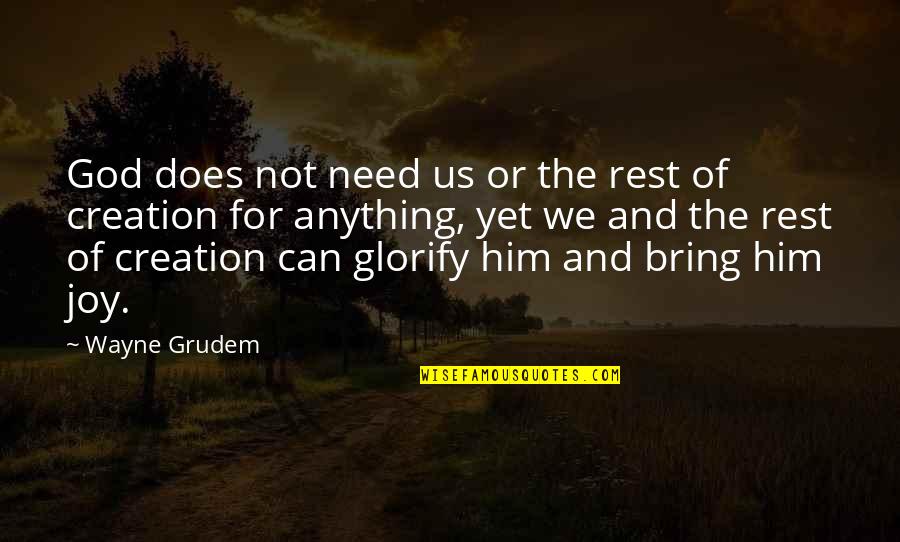 Need Him Quotes By Wayne Grudem: God does not need us or the rest