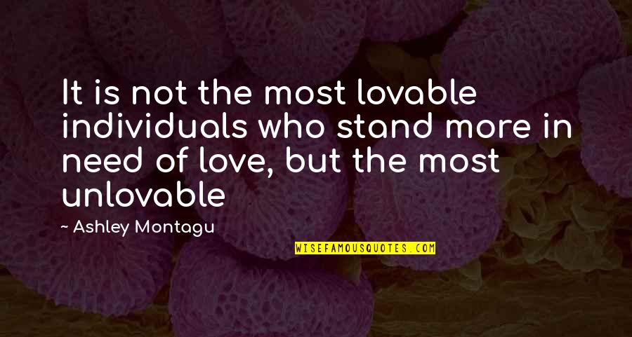 Need More Love Quotes By Ashley Montagu: It is not the most lovable individuals who