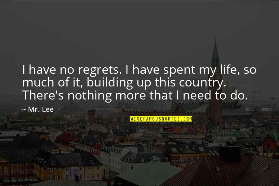 Need No More Quotes By Mr. Lee: I have no regrets. I have spent my