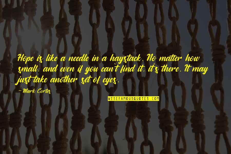 Needle Quotes By Mark Cortes: Hope is like a needle in a haystack.