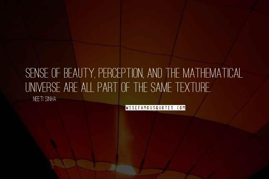 Neeti Sinha quotes: Sense of beauty, perception, and the mathematical universe are all part of the same texture.