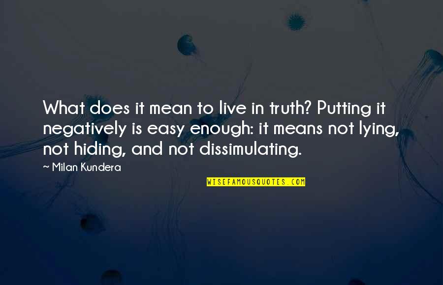 Negatively Quotes By Milan Kundera: What does it mean to live in truth?