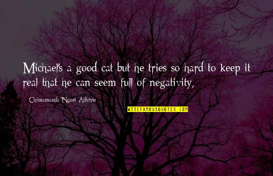 Negativity Quotes By Chimamanda Ngozi Adichie: Michael's a good cat but he tries so