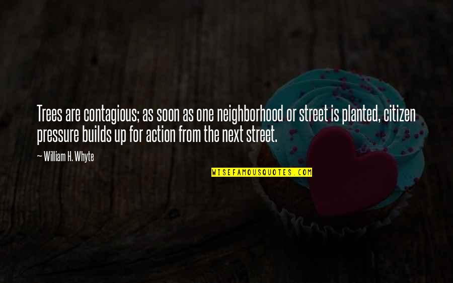 Neighborhood Quotes By William H. Whyte: Trees are contagious; as soon as one neighborhood