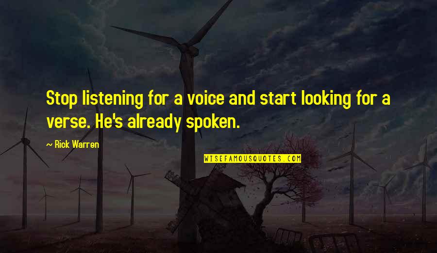 Nejman Sinclair Quotes By Rick Warren: Stop listening for a voice and start looking