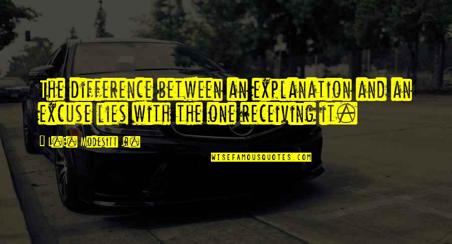 Nekdanji Quotes By L.E. Modesitt Jr.: The difference between an explanation and an excuse Nekdanji Quotes By L.E. Modesitt Jr.: The difference between an explanation and an excuse