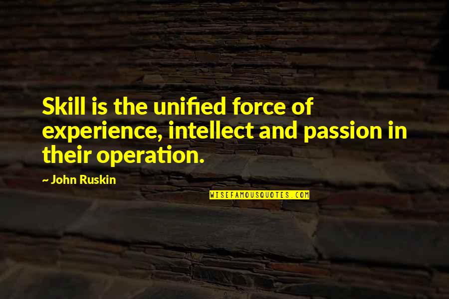 Nelba Chavez Quotes By John Ruskin: Skill is the unified force of experience, intellect