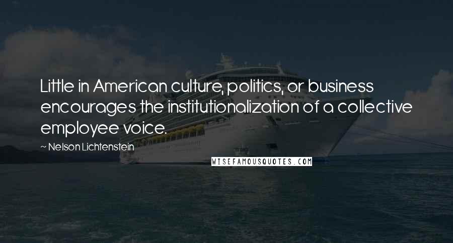 Nelson Lichtenstein quotes: Little in American culture, politics, or business encourages the institutionalization of a collective employee voice.