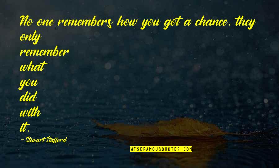 Nepotism Quotes By Stewart Stafford: No one remembers how you got a chance,