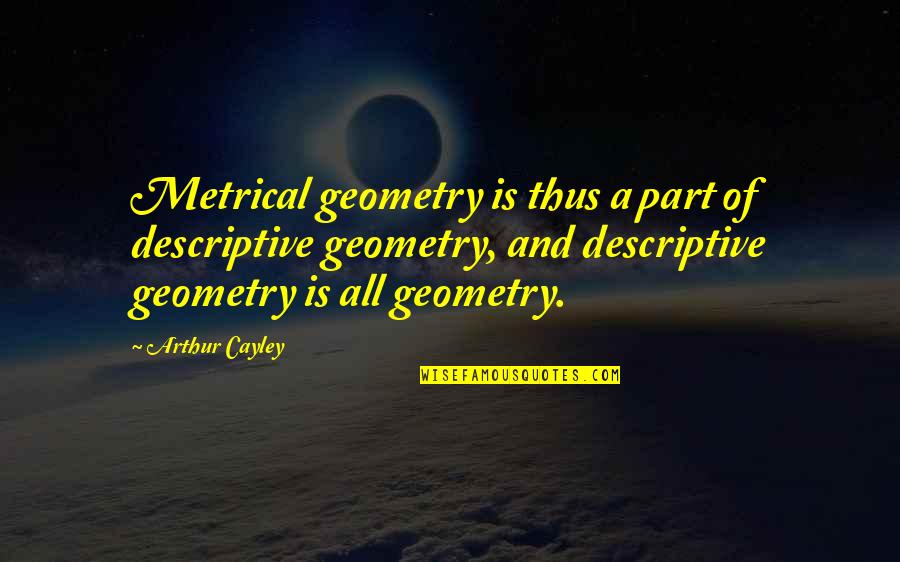 Nescafe Gold Quotes By Arthur Cayley: Metrical geometry is thus a part of descriptive Nescafe Gold Quotes By Arthur Cayley: Metrical geometry is thus a part of descriptive