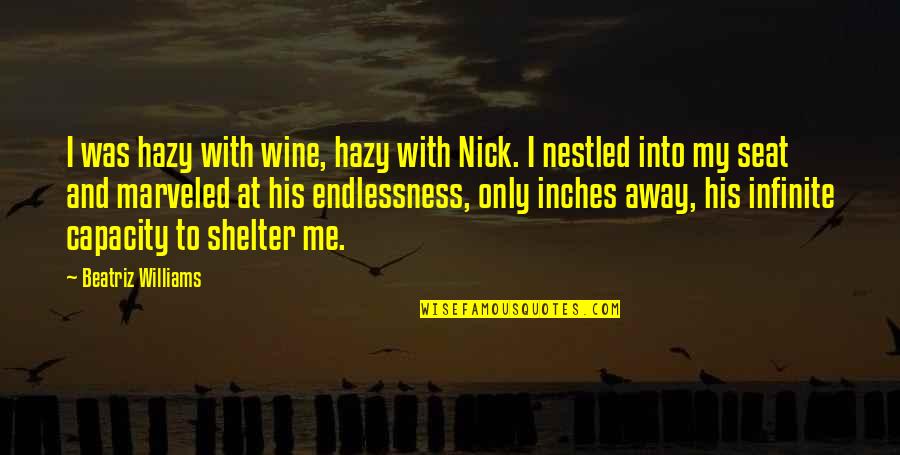 Nestled In Quotes By Beatriz Williams: I was hazy with wine, hazy with Nick.