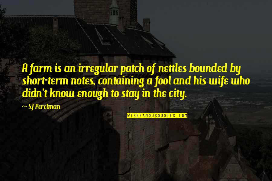Nettles Quotes By S.J Perelman: A farm is an irregular patch of nettles