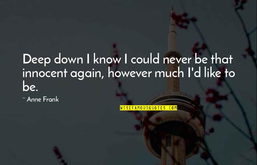 Never Be Down Quotes By Anne Frank: Deep down I know I could never be