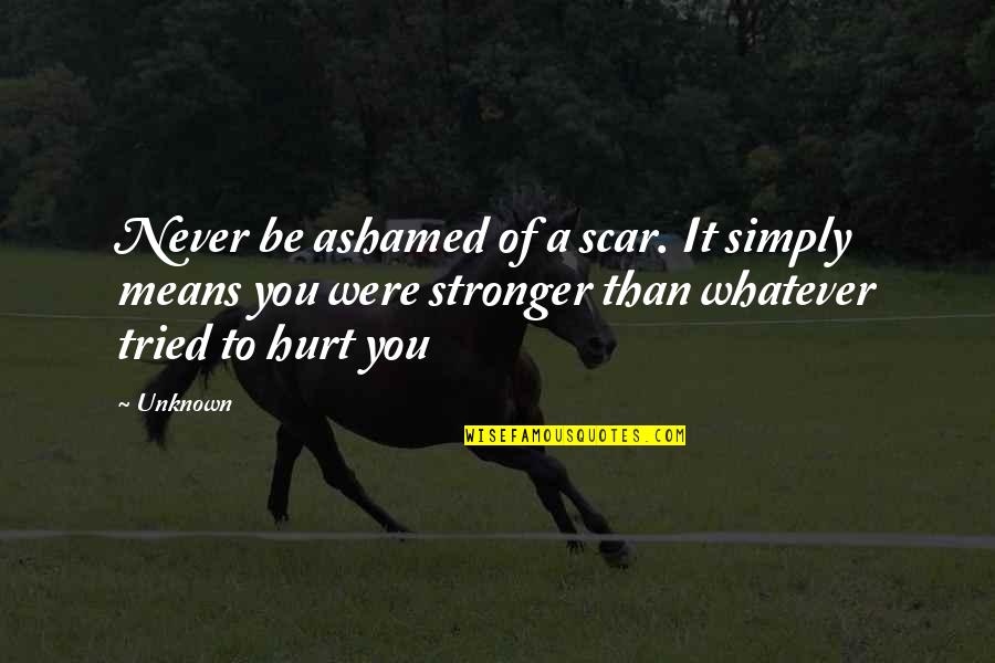 Never Be Hurt Quotes By Unknown: Never be ashamed of a scar. It simply Never Be Hurt Quotes By Unknown: Never be ashamed of a scar. It simply