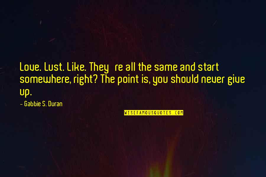 Never Be The Same Love Quotes By Gabbie S. Duran: Love. Lust. Like. They're all the same and Never Be The Same Love Quotes By Gabbie S. Duran: Love. Lust. Like. They're all the same and