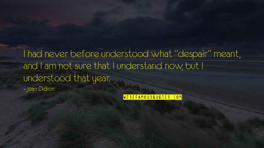 Never Despair Quotes By Joan Didion: I had never before understood what "despair" meant, Never Despair Quotes By Joan Didion: I had never before understood what "despair" meant,