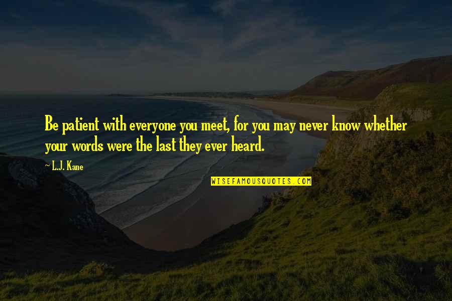 Never Ever Heard Quotes By L.J. Kane: Be patient with everyone you meet, for you