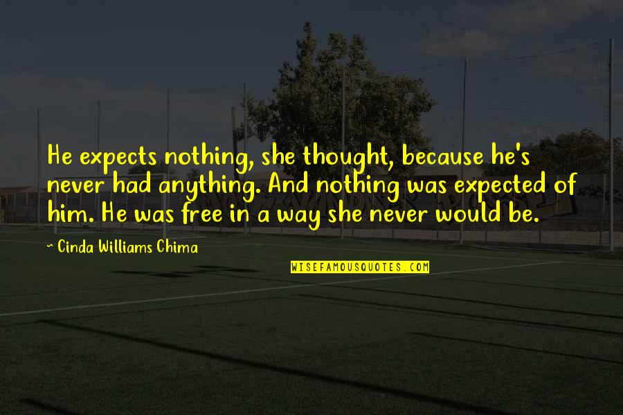 Never Expected You Quotes By Cinda Williams Chima: He expects nothing, she thought, because he's never