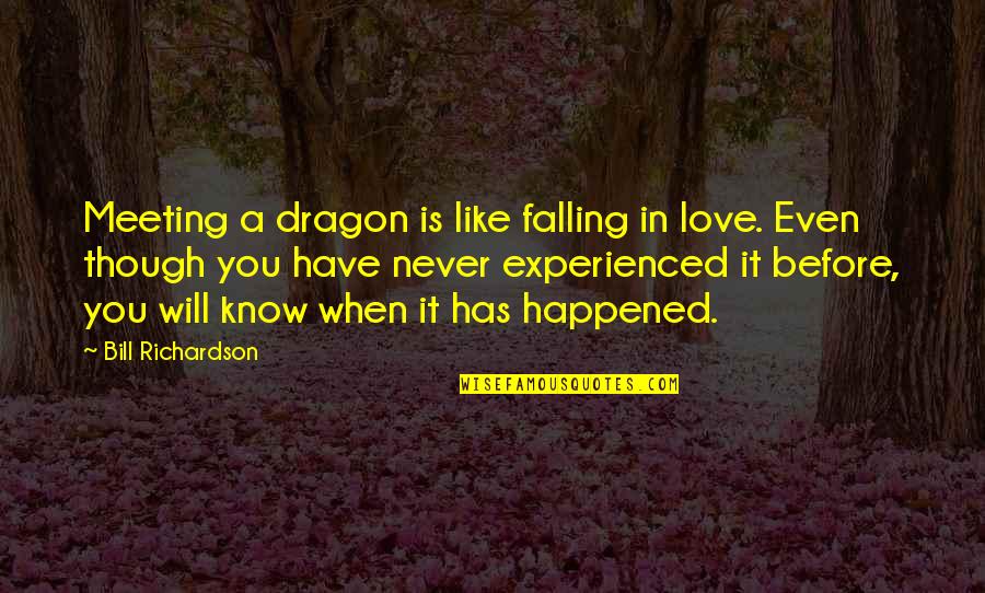 Never Experienced Love Quotes By Bill Richardson: Meeting a dragon is like falling in love.