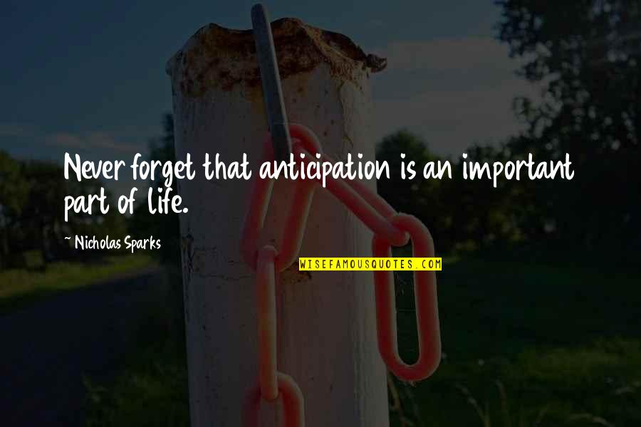 Never Forget Life Quotes By Nicholas Sparks: Never forget that anticipation is an important part