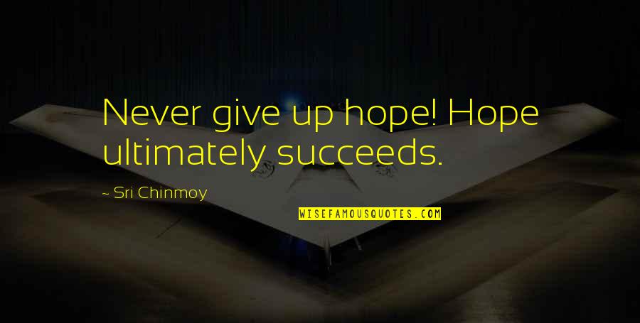 Never Give Up Hope Quotes By Sri Chinmoy: Never give up hope! Hope ultimately succeeds.