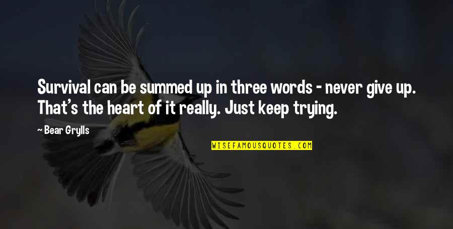 Never Give Up Keep Trying Quotes By Bear Grylls: Survival can be summed up in three words Never Give Up Keep Trying Quotes By Bear Grylls: Survival can be summed up in three words