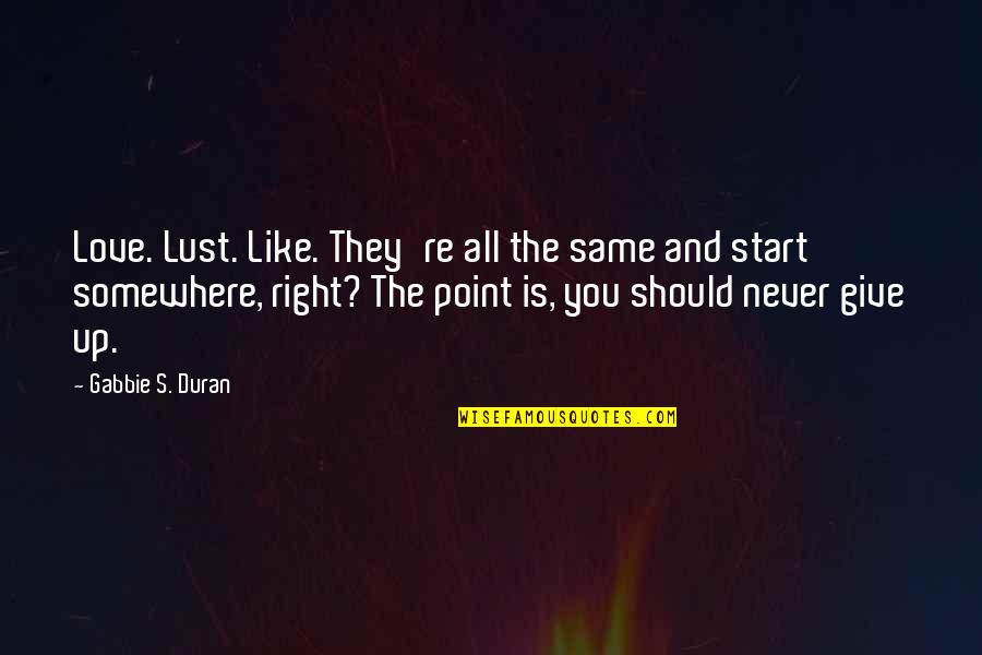 Never Give Up Love Quotes By Gabbie S. Duran: Love. Lust. Like. They're all the same and