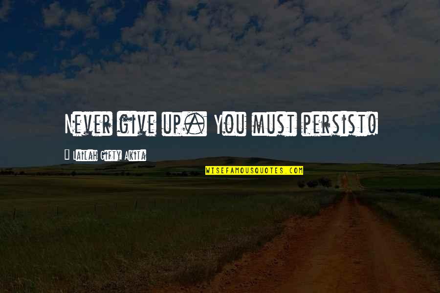 Never Give Up Philosophy Quotes By Lailah Gifty Akita: Never give up. You must persist!
