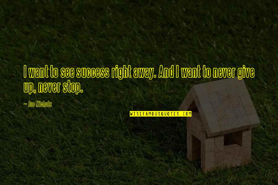 Never Give Up Success Quotes By Joe Nichols: I want to see success right away. And