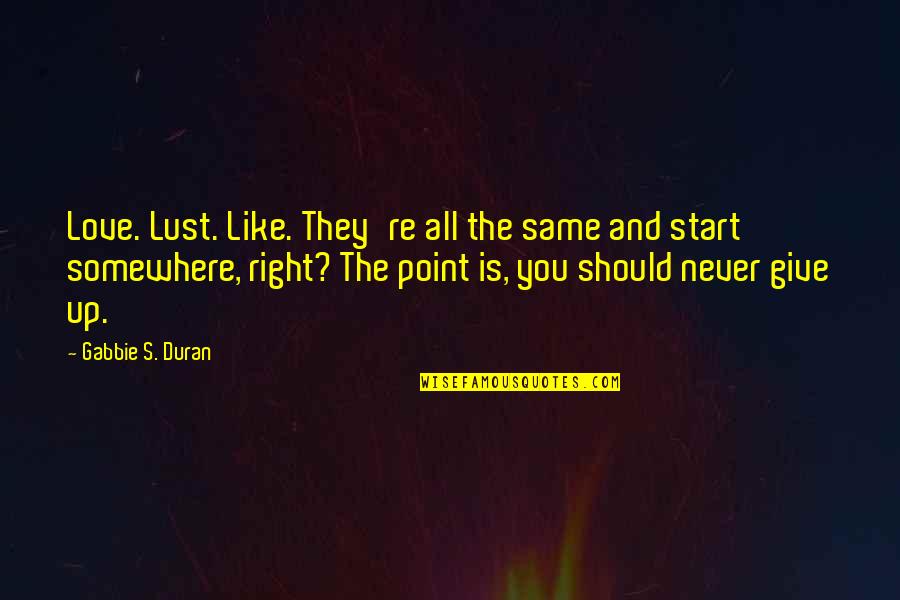 Never Give Up You Love Quotes By Gabbie S. Duran: Love. Lust. Like. They're all the same and