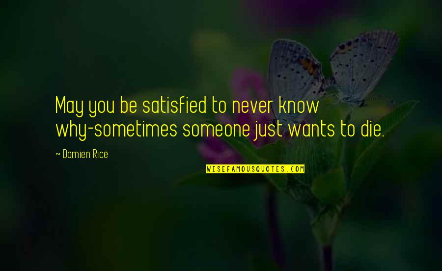Never Know Someone Quotes By Damien Rice: May you be satisfied to never know why-sometimes