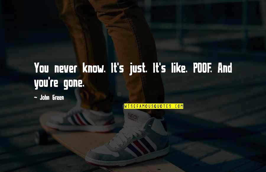 Never Know Till It's Gone Quotes By John Green: You never know. It's just. It's like. POOF.