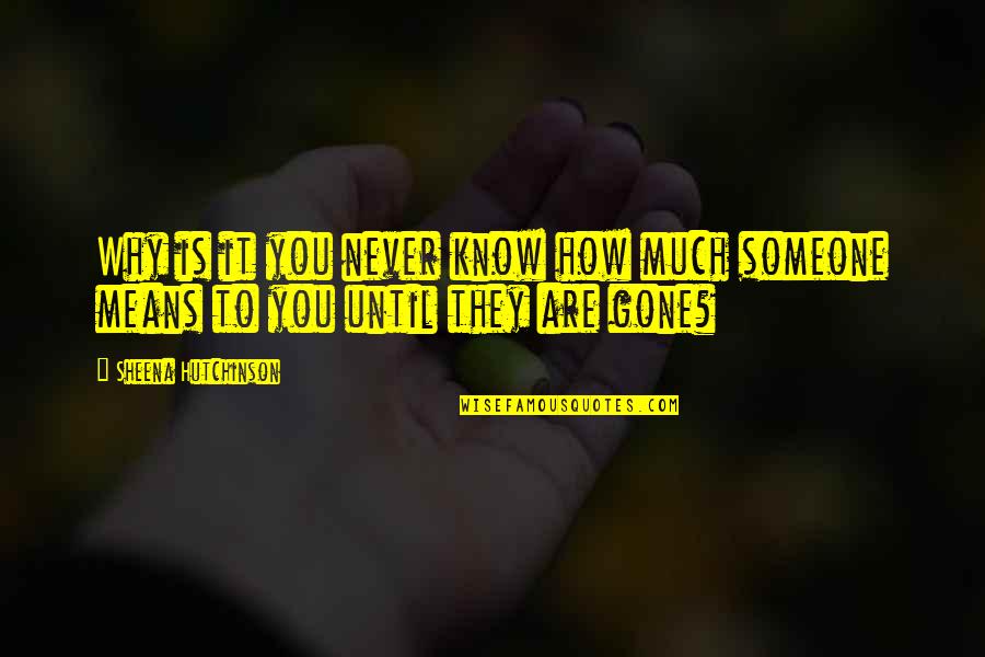 Never Know Till It's Gone Quotes By Sheena Hutchinson: Why is it you never know how much