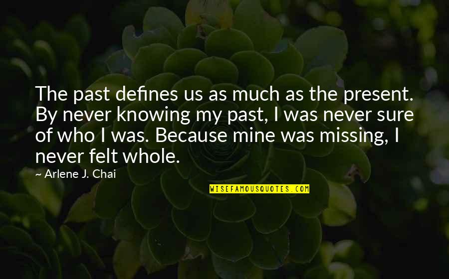 Never Knowing Quotes By Arlene J. Chai: The past defines us as much as the