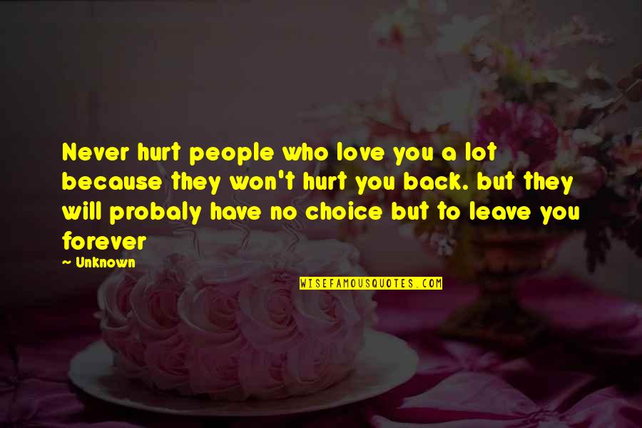 Never Leave You Quotes By Unknown: Never hurt people who love you a lot