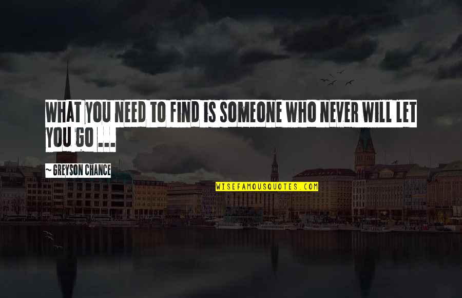 Never Let Someone In Quotes By Greyson Chance: What you need to find is someone who
