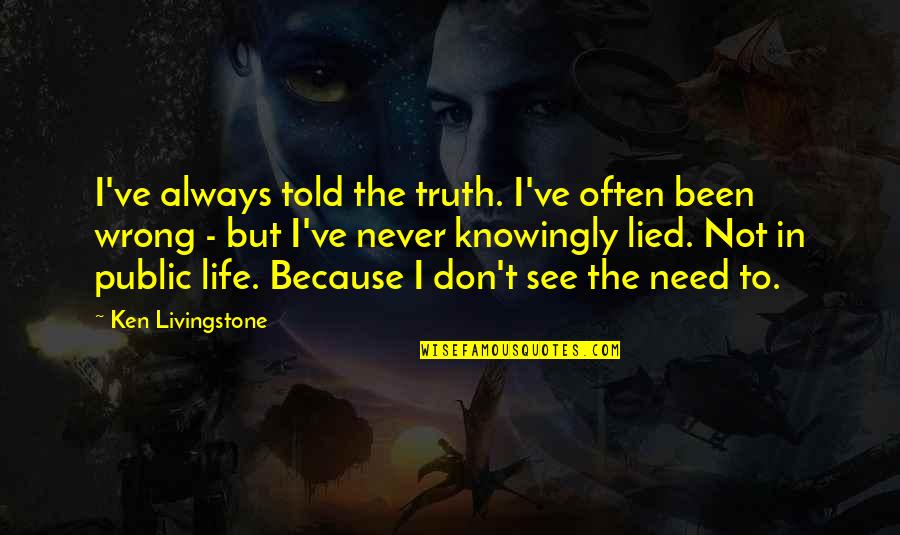 Never Lied Quotes By Ken Livingstone: I've always told the truth. I've often been