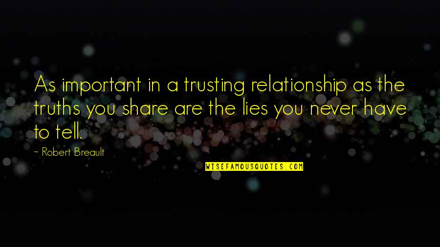 Never Lying Quotes By Robert Breault: As important in a trusting relationship as the