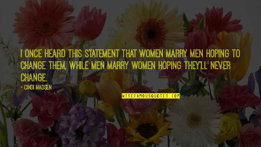 Never Marry Quotes By Cindi Madsen: I once heard this statement that women marry