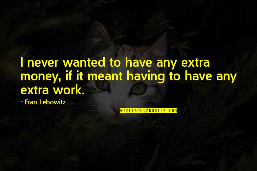 Never Meant Quotes By Fran Lebowitz: I never wanted to have any extra money,