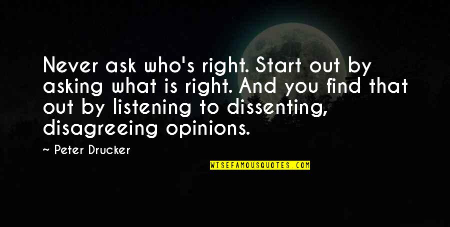 Never Right Quotes By Peter Drucker: Never ask who's right. Start out by asking
