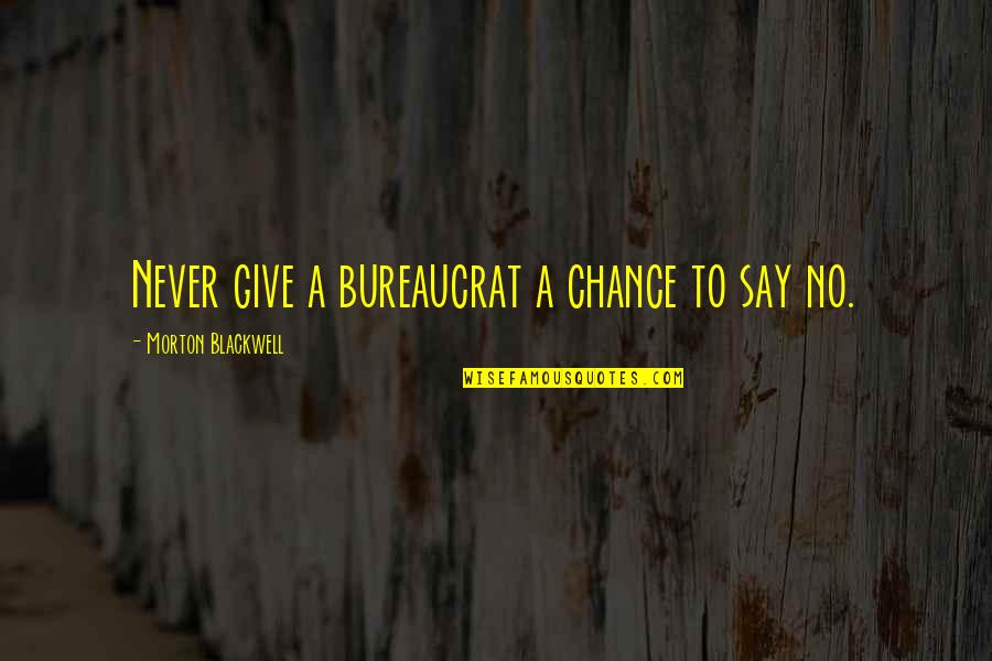 Never Say Give Up Quotes By Morton Blackwell: Never give a bureaucrat a chance to say